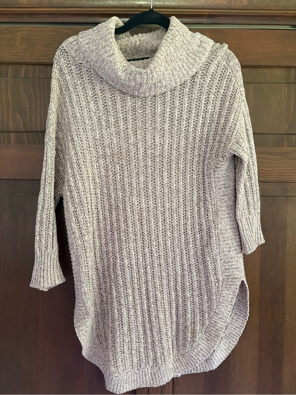 Express Taupe Ribbed Cowl Neck Tunic Sweater